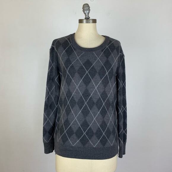 🦋 Vintage Haute Hippie Gray Argyle Crew Neck Sweater - Picture 1 of 9